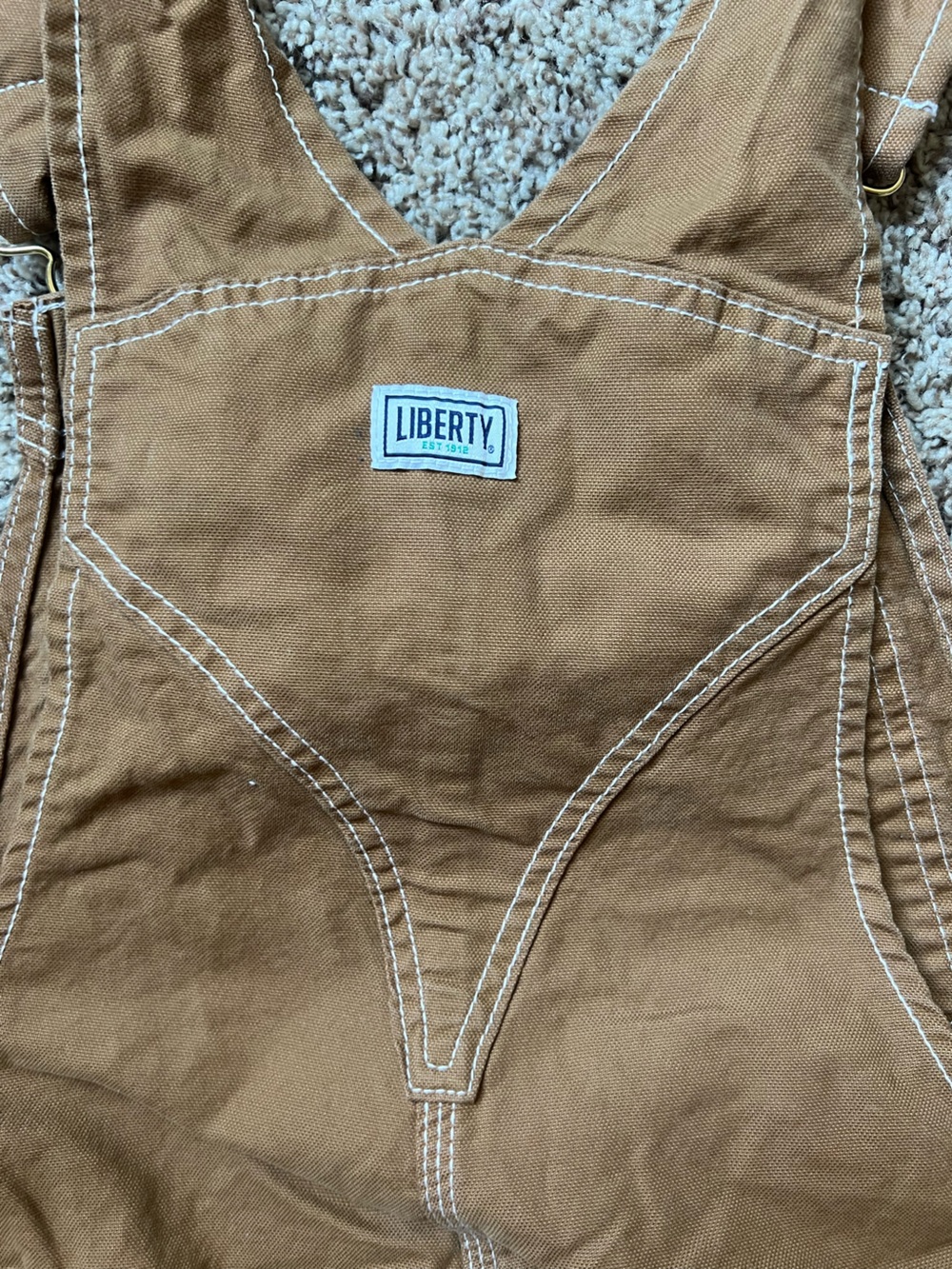 Liberty Carhartt Brown Green Stiching Canvas Work Overalls Medium - Picture 3 of 4